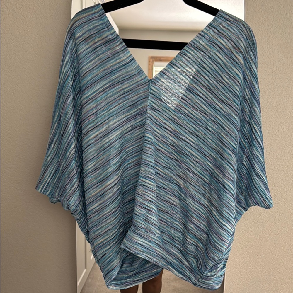 Striped Blue and Gray Poncho Top